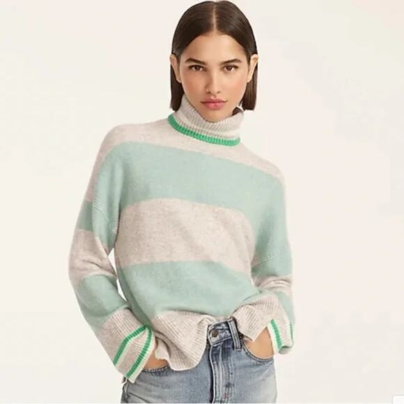 J Crew Womens Striped Turtleneck Sweater Wool Alpaca Soft Yarn size XS Preppy - Picture 1 of 14